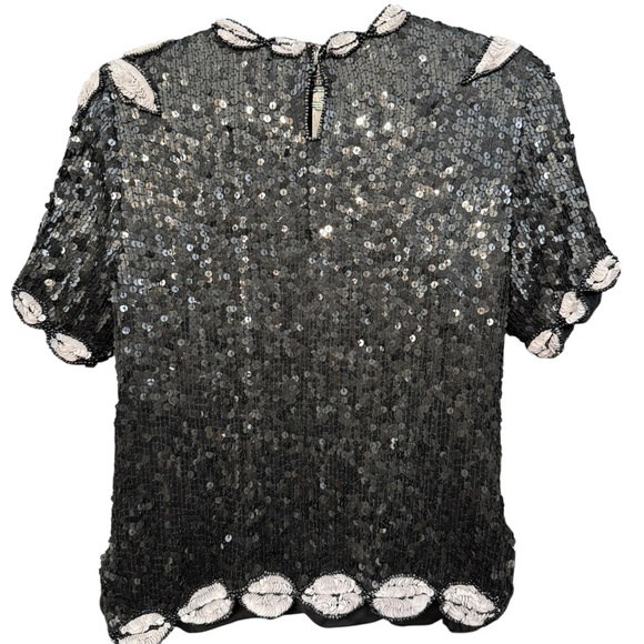Stenay Silk Black Sequin Floral Beaded Top Women’s Small - Picture 2 of 4
